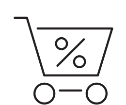 Percentage saving symbol inside shopping cart icon
